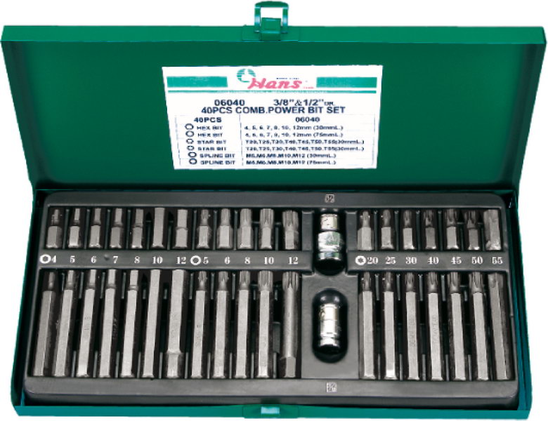 Набор бит для шуруповерта в кейсе 3/8", на 1/2" Hans