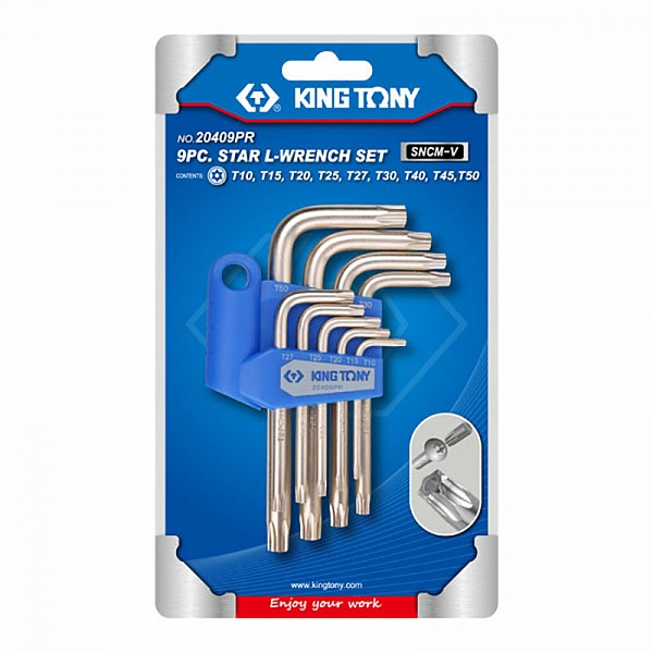 Набор Г-образных TORX, T10-T50, с отверстием, 9 предметов 20409PR King Tony