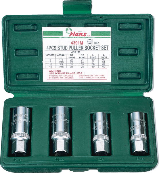 Набор шпильковертов 1/2" Hans 4 предметов 6, 8, 10, 12 мм