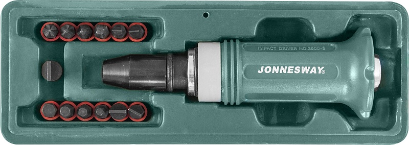 Набор ударных отверток SL 5, 6, 8, 10, 12 мм, PH# 1, 2, 3, 4, Hex 4, 5, 6, 8, 14 предметов Jonnesway AG010138