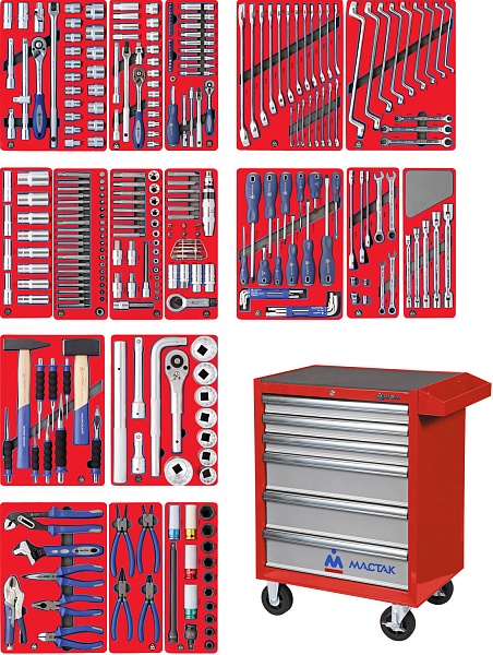 Набор инструментов "ЭКСПЕРТ" в красной тележке, 323 предмета 52-06323R Мастак