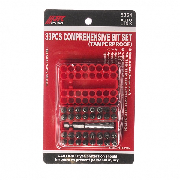 Набор бит 1/4 TORX, HEX, SPANNER с магнитным держателем 33 предмета JTC-5364