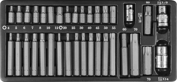 Набор вставок-бит 10 мм шестигранных Н4-12мм, TORX® Т20-Т70 (30 и 75 мм) и адаптеров 3/8’’DR и 1/2’’DR, 35 предметов Jonnesway S29H4135S