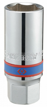 Головка свечная шестигранная 1/2", 21 мм, L = 70 мм, резиновый фиксатор 463521R King Tony