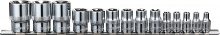 Набор головок торцевых Ombra 1/4", 3/8", 1/2"DR на держателе, внешний TORX®, E4-E24, 14 предметов