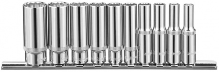 Набор головок торцевых Ombra глубоких 12-гранных 1/4"DR на держателе, SAE 3/16"--9/16", 10 предметов