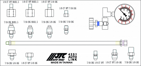 Тестер давления масла гидроусилителя руля в кейсе JTC-4251