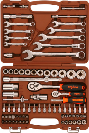 Набор инструмента Ombra 1/4", 1/2"DR с головками торцевыми 12-гранными 1/2"DR, 82 предмета