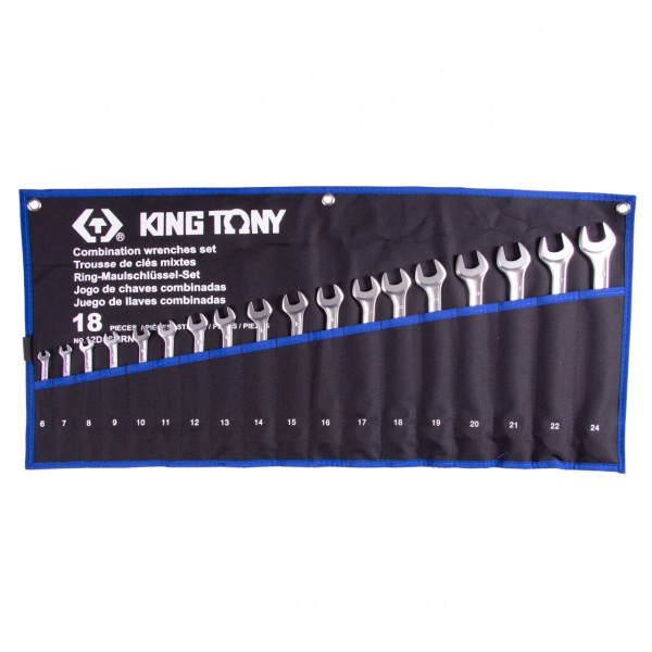 Набор усиленных комбинированных ключей King Tony 6-24 мм, чехол из теторона, 18 предметов KING TONY 