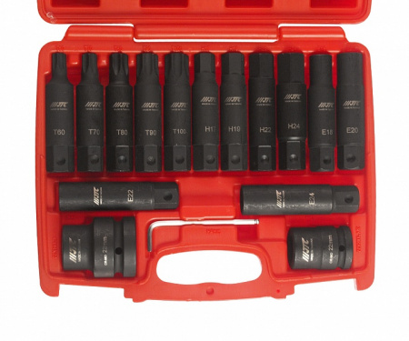 Набор бит 3/4 SPLINE Е18-24, TORX Т60-100, HEX Н17-24 ударных с держат. 3/4, 1 107мм 16 пр. JTC-J616C