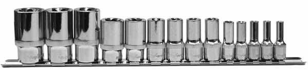 Набор головок торцевых глубоких Ombra 1/4", 3/8", 1/2"DR на держателе, внешний TORX®, E4-E24, 14 предметов